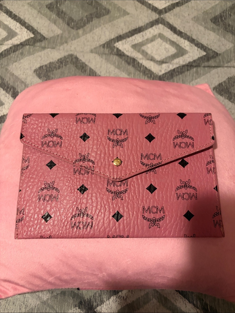 MCM Pink Monogram Envelope Clutch